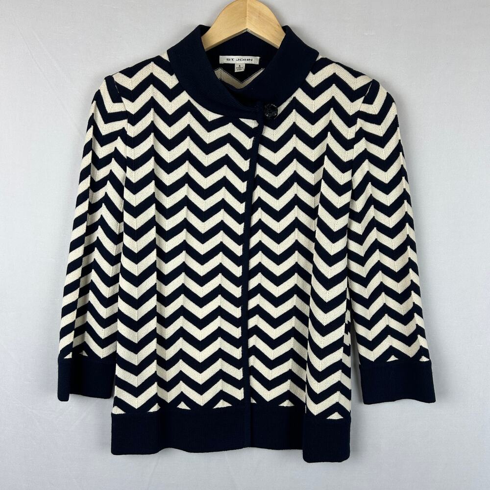 St. John Herringbone One Button Cape Cardigan Sweater Made in USA Women's Size 4